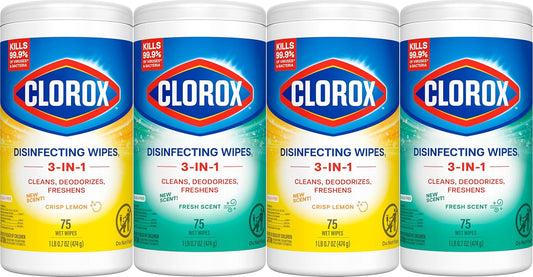 Disinfecting Cleaning Wipes for Spring Cleaning & Allergy Season, Bleach Free, Fresh Scent and Crisp Lemon, 75 Count Each, Pack of 4