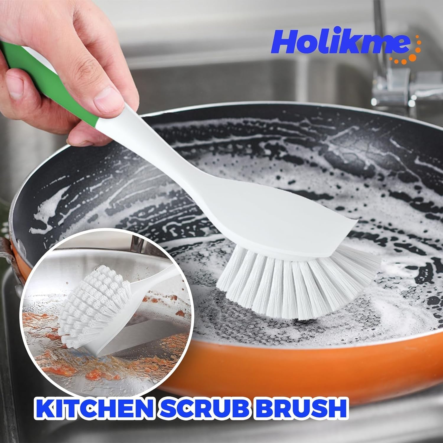 6 Pack Dish Brush with Handle Kitchen Cleaning Brush Set for Pot, Pan, Kitchen Sink (Green)